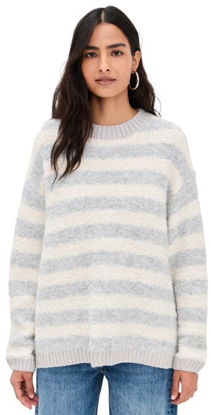 Little Lies Contrast Yarn Stripe Sweater Grey/Cream Stripe M/L