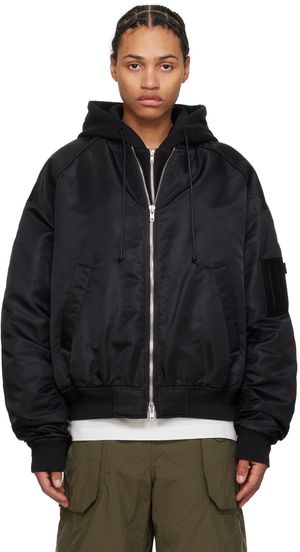Juun.J Black Detachable Hood Bomber Jacket