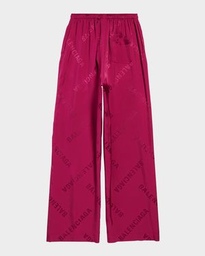 Logo Jacquard Wide-Leg Pajama Pants