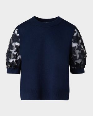 3D Star Embroidered Short-Sleeve Knit Sweater