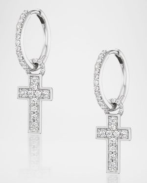 Sterling Silver Diamond Cross Charm Earrings