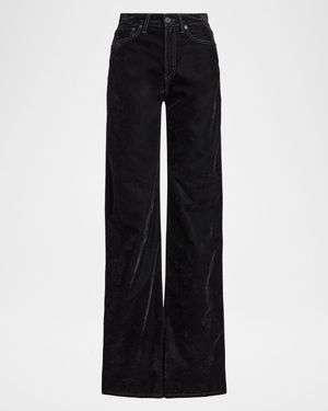 Mae Flocked Denim Wide-Leg Jeans