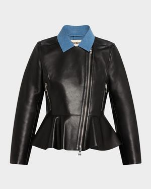 Lyric Leather Peplum-Hem Biker Jacket