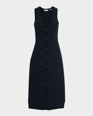 Sleeveless Ribbed Button-Front Dress