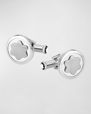 Snowcap-Emblem Round Cuff Links, Silvertone