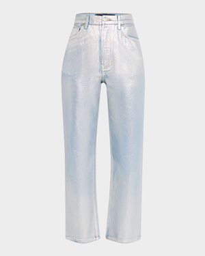 Daniela High-Rise Ankle Straight Metallic Jeans