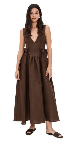 VRG GRL Daphne Linen Midi Dress Chocolate S