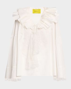 Long-Sleeve Frilled Lace Shirt