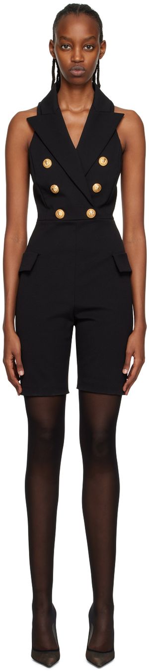 Balmain Black Pointed Lapel Jumpsuit
