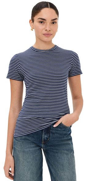Nili Lotan Lana Crew Neck Tee Navy/Natural Stripe M