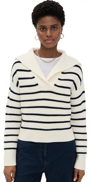 La Ligne Fold Over Collar Sweater Cream/Navy L