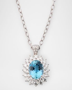18K White Gold Aquamarine and Diamond Pendant Necklace