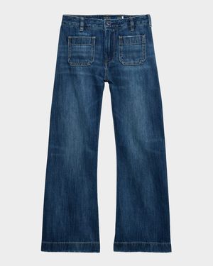 Girl's Sailor Wide-Leg Denim Jeans, Size 7-16