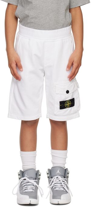 Stone Island Junior Kids White Cargo Shorts