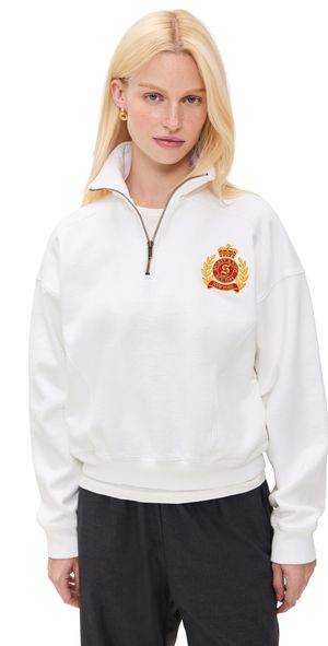 Sporty & Rich NY Crest Embroidered Quarter Zip White XL
