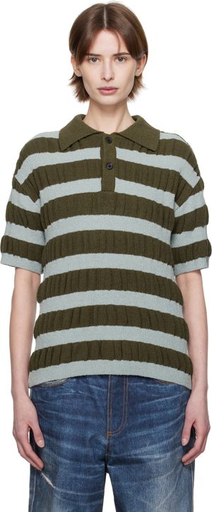 Andersson Bell Blue & Khaki Bubble Stripe Polo