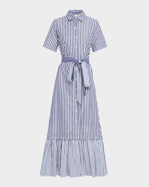 Melanie Flounce Striped Cotton Midi Shirtdress