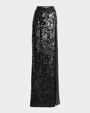 Sequined Thigh-Slit Maxi Skirt