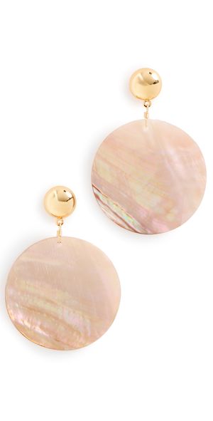 Kenneth Jay Lane Beige Shell Disc Pierced Earrings Gold/Beige One Size