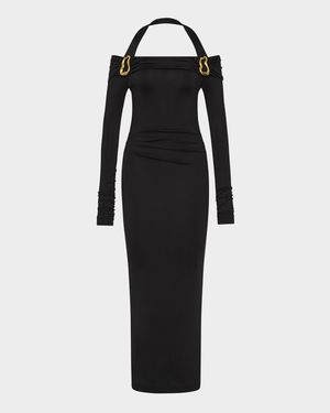 Domenica Embellished Cold-Shoulder Midi Dress