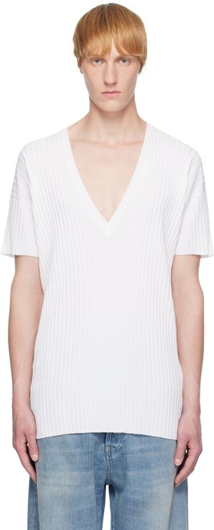 MM6 Maison Margiela White Rib-Knit Sweater