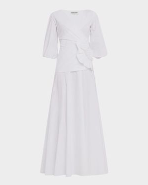 Flower-Embellished Stretch Cotton Maxi Dress