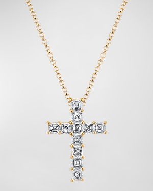 11-Stone Shared Prong Asscher Cut Diamond Cross 16" Necklace, 2.00tcw