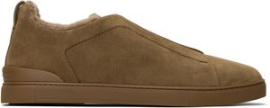 ZEGNA Brown Suede Triple Stitch Sneakers