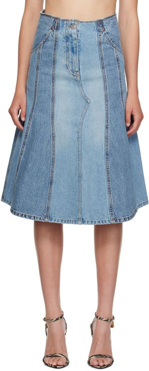 Victoria Beckham Jupe midi déconstruite bleue en denim