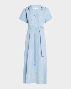 Embroidered Cotton Poplin Midi Shirtdress