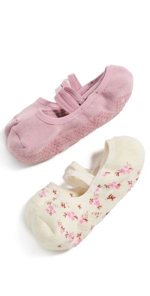 Stems Blossom Grip Socks 2 Pack Ivory Pink One Size