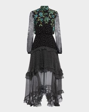 Jolie-C Floral Silk Tiered-Ruffle Midi Dress