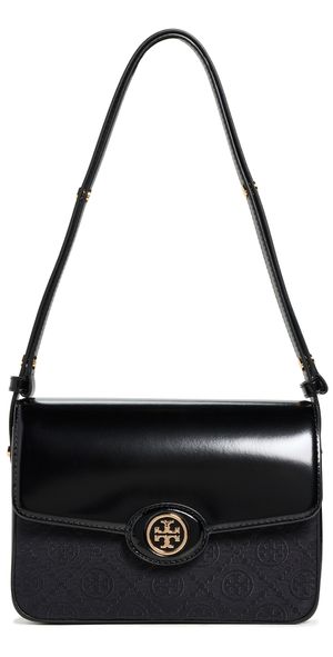 Tory Burch Robinson T Monogram Convertible Shoulder Bag Black One Size