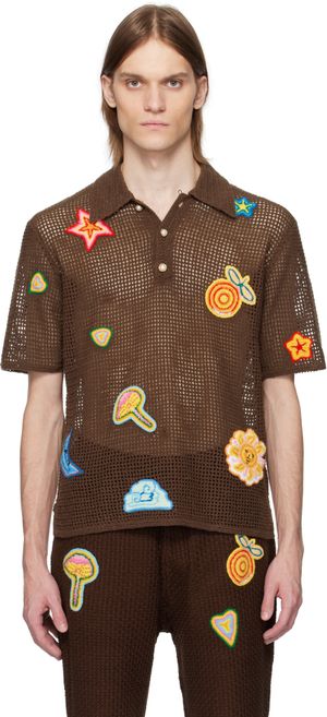 Casablanca Polo brun en crochet à appliqués graphiques