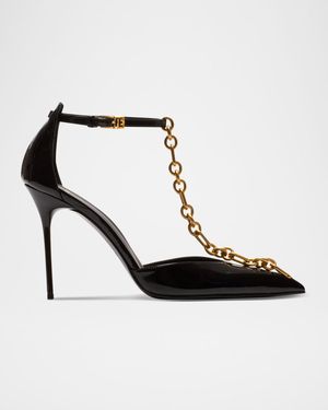 Sync Patent Leather Chain T-Strap Pumps