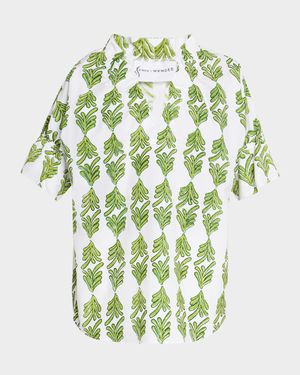 Crosby Leaf-Print Cotton Poplin Top