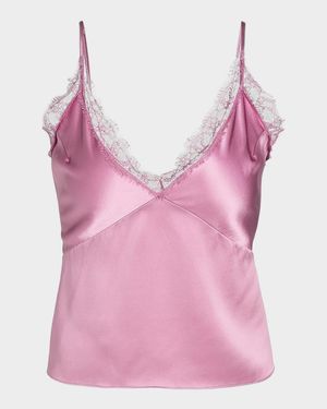 Lace-Trim Silk Charmeuse Cami
