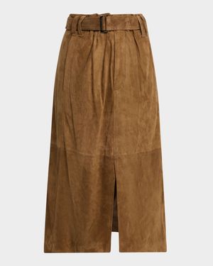Suede Belted Midi Skirt
