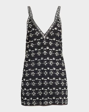 Lynda Deep V-Neck Rhinestone Mini Dress