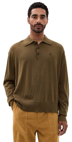 AMI Extrafine Wool and Silk Knit Shirt Noisette S