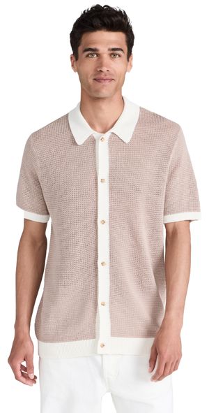 Onia Linen Button Up Sweater Tan/White L