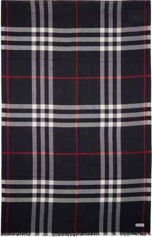 Burberry Navy Wool Silk Blend Scarf