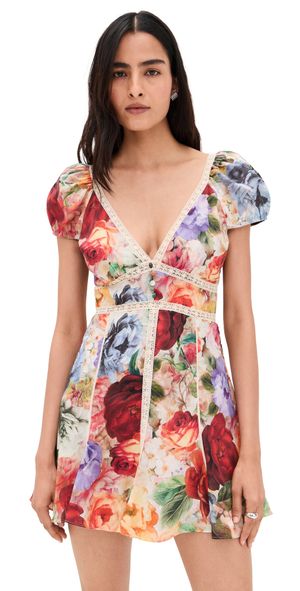 alice + olivia Rose Deep V Lace Detail Mini Dress STORM FLORAL SM 2