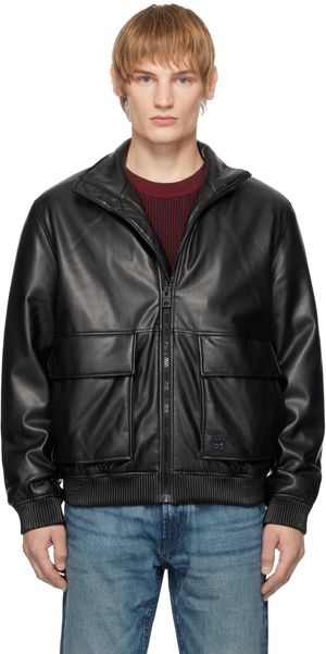 Hugo Black Stacked Logo Faux-Leather Jacket