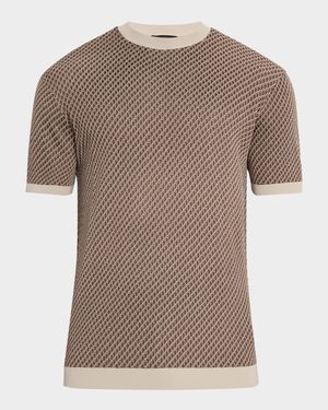 Men's Micro-Jacquard Honeycomb Short-Sleeve Crewneck Sweater