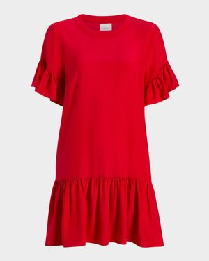 Leilah Ruffle Silk T-Shirt Dress
