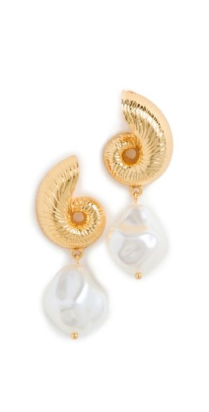 Kenneth Jay Lane Baroque Pearl Drop Pierced Earrings Gold/Pearl One Size