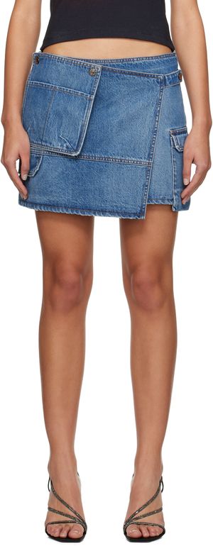 MSGM Blue Cargo Denim Miniskirt