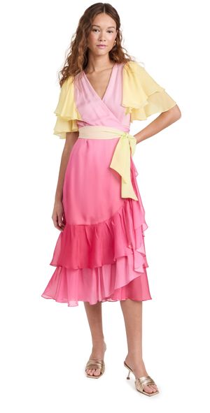 Prabal Gurung Flutter Sleeve Wrap Dress Mimosa Pink Multi 2
