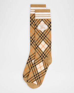Men's Argyle Check Stretch Cotton-Blend Crew Socks